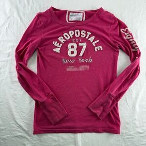 Aeropostale Pink Logo Long Sleeve Shirt Womens L Y2k McBling 2000s